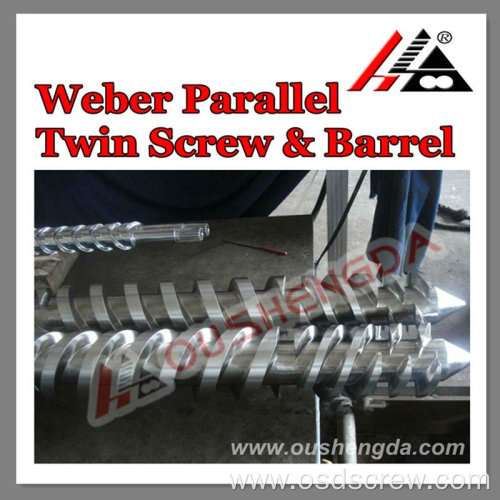 Parallel twin screws and barrel for Weber extrusion